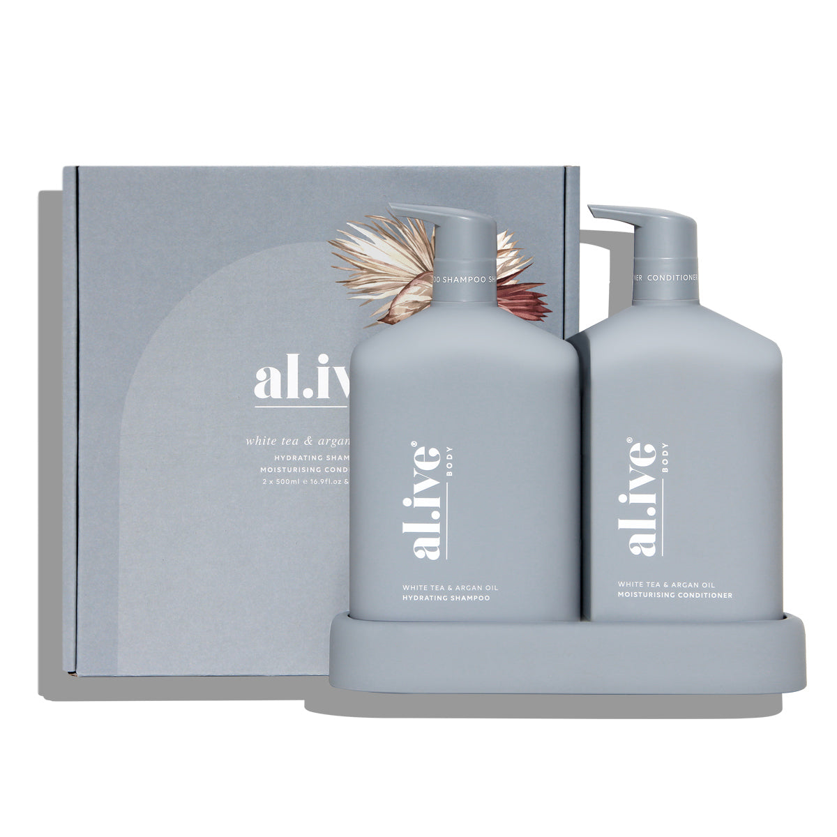 Al.ive - Shampoo & Conditioner Duo + Tray | WHITE TEA & ARGAN OIL