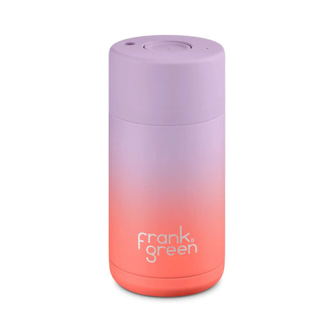 GRADIENT LILAC HAZE / LIVING CORAL Frank Green 12oz / 355ml Ceramic Reusable Cup with Button Lid