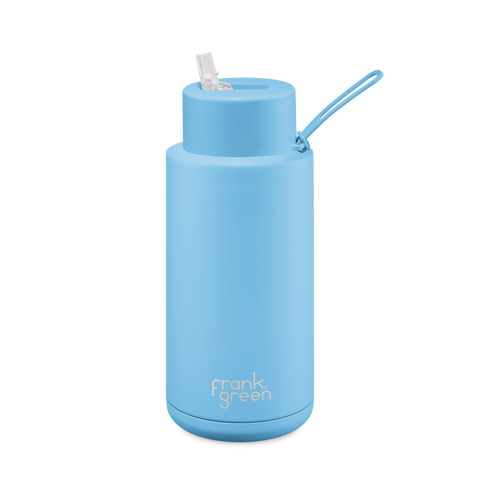 SKY BLUE Frank Green 34oz/1000ml/1 litre Ceramic Re-useable Bottle (straw lid)